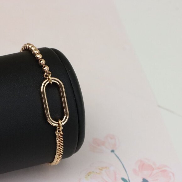 "Rose Gold Chain Bracelet with Oval Link Center, Elegant Finish, XPBL0996 - Picture 9 of 12